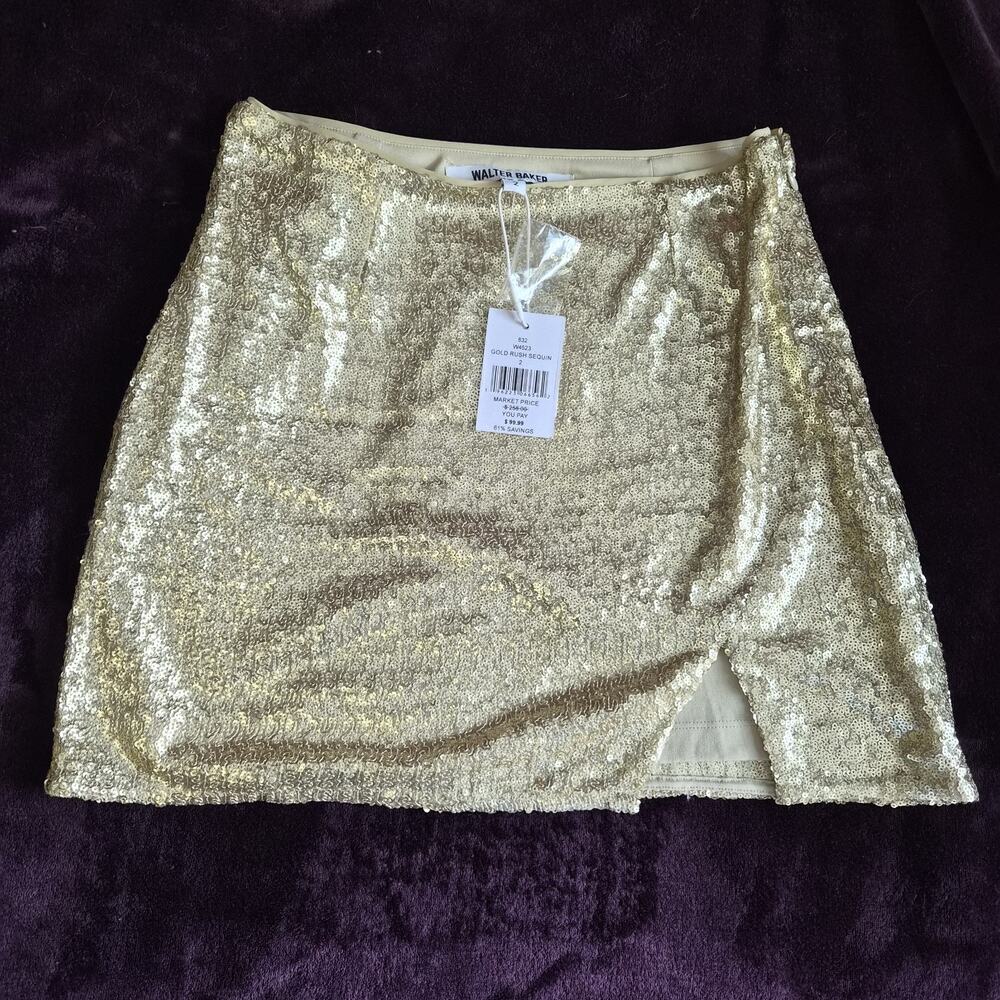 NWT New Size 2 Walter Baker Gold Rush Sequin Mini Micro Skirt Women's Metallic